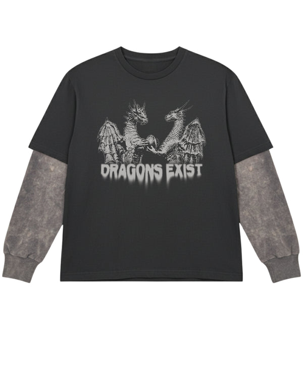 Black With Acidwash Sleeve Oversized Tee Front Design