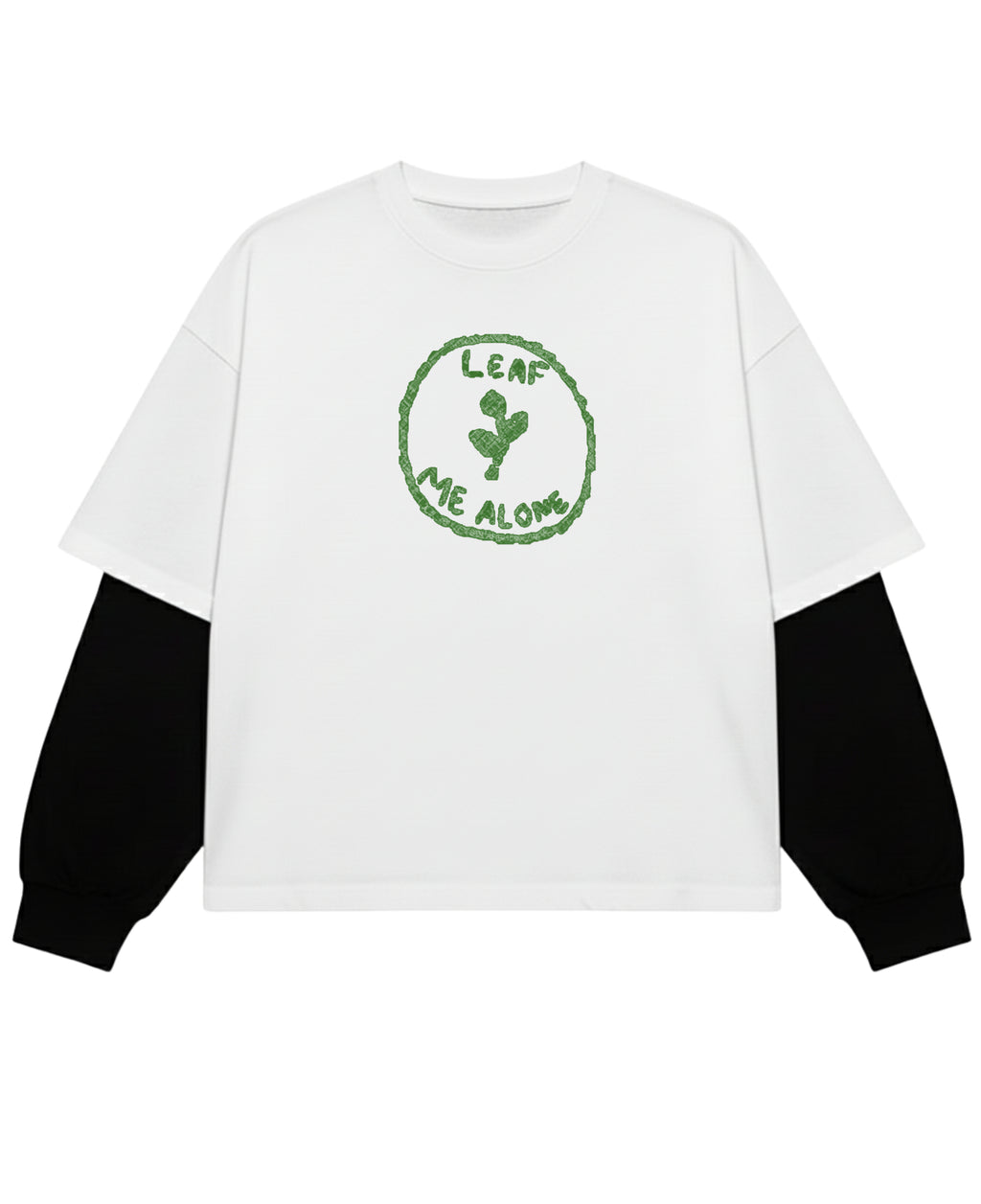 White With Black Sleeve Oversized Tee Front Design