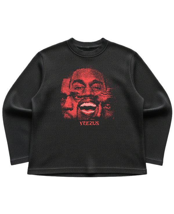 Black waffle knit oversized full-sleeve Front Design