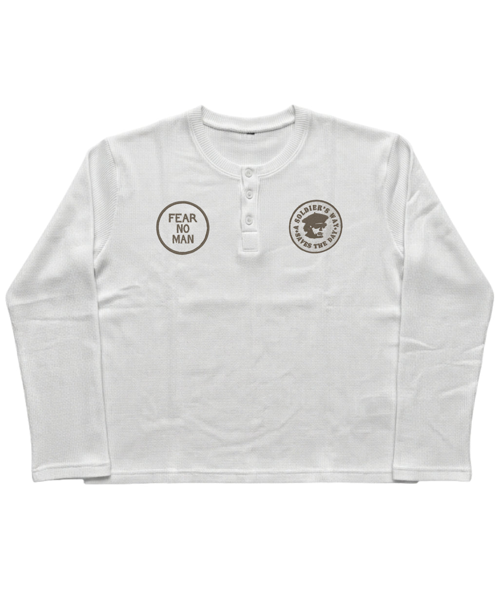 White Henley waffle knit Front Design